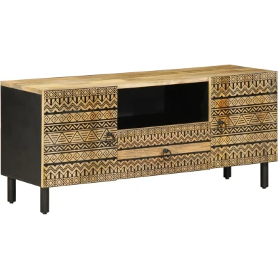 Afbeelding van vidaXL Tv meubel 105x33,5x46 cm massief ruw mangohout zwart