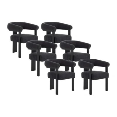 Afbeelding van Pascal MORABITO Set van 6 stoelen met armleuningen boucléstof en heveahout Zwart LIVELIA L 64 cm x H 78 D 60