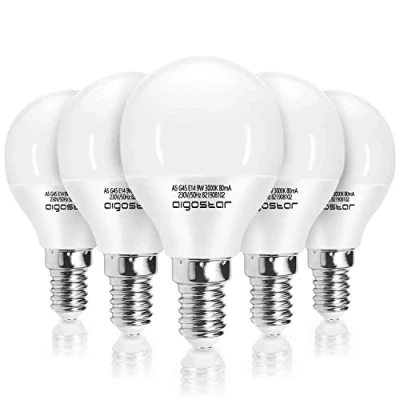 Afbeelding van Aigostar Ledlampen E14 G45 9W (komt overeen met 62 W halogeenlamp), warm wit 3000 K, 840 lumen, CRI &gt; 80 5 stuks