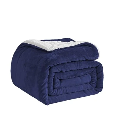 Afbeelding van Good Nite Flanel fleecedeken, sherpa, zacht, pluizig, omkeerbaar, microvezel, voor bed, bank, reizen, marineblauw, super kingsize maat, 230 x 270 cm
