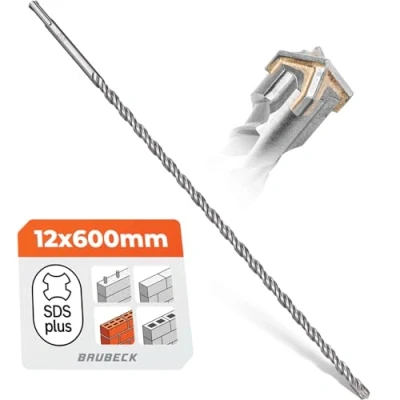 Afbeelding van BAUBECK SDS Plus boor 12 mm x 600 lang, voor beton en steen, hoogwaardig 40 CR staal, duurzaam, 4 stuks metselboor de beste resultaten,