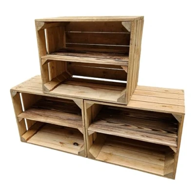 Afbeelding van Teramico Gebruikt vintage houten kisten / fruitkisten originele fruitteelt wijnkisten met gevlamd opbergvak 50 x 40 30 cm (3 lange planken)