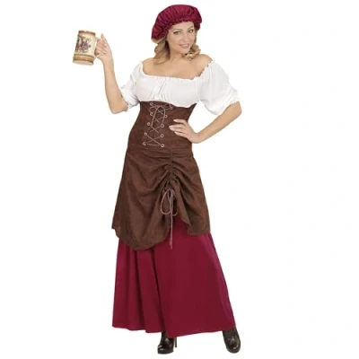 Afbeelding van Widmann Boeren Tirol &amp; Oktoberfest Kostuum Taveerne Meid Lisanne Vrouw Rood, Bruin Small Carnavalskleding Verkleedkleding