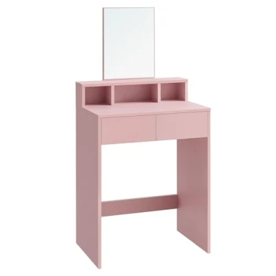 Afbeelding van VASAGLE Moderne kaptafel RDT103R01 met grote spiegel, 2 laden, 3 open vakken, pastelroze
