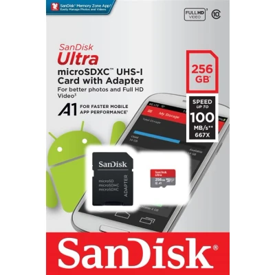 Image de Carte mémoire SanDisk Ultra MicroSDXC 256 Go 100Mo/seconde UHS I avec adaptateur SD