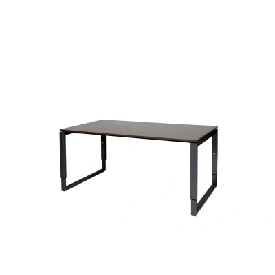 Afbeelding van Domino Plus bureau, hoogte instelbaar (62 85cm) met 160x90cm &#039;zwevend&#039; logan eiken 25mm blad en zwart (RAL9011) O poot frame