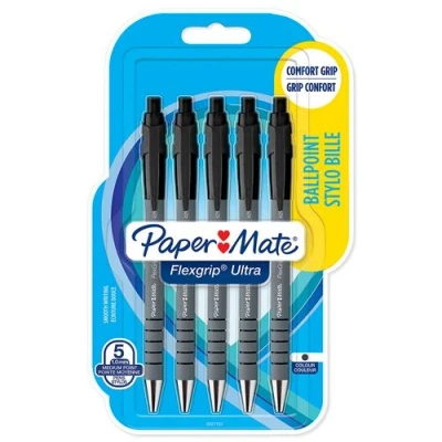 Image de Paper Mate Flexgrip Ultra 5 Stylos bille rétractables Noir Pointe 1.0mm sous blister