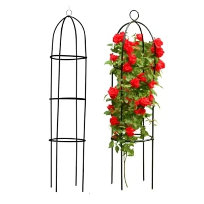Afbeelding van Kinzo Rozen Plantensteun Rond 185x40cm Plantenklimrek voor klimplanten Planten Steun Rozenzuil Zwart