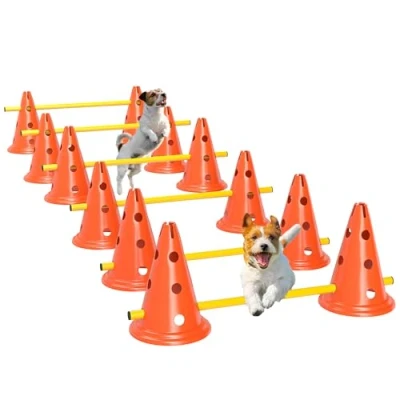 Afbeelding van PawHut Agility Set Hunde 6 teiliges Ausrüstung für Hundetraining Steckhürdenset mit 12 Kegel höhenverstellbar Hürden Tragetasche Trainingszubehör Koordinationstraining Spiele Training