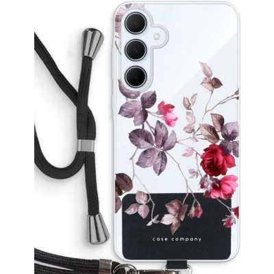 Afbeelding van Case Company® hoesje met Koord geschikt voor Samsung Galaxy A35 Mooie bloemen Telefoonhoesje Zwart Bescherming aan alle Kanten en Over de Schermrand