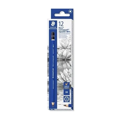 Afbeelding van STAEDTLER Mars Lumograph aquarel kunstenaarspotloden zeshoekige vorm, ongelooflijk onbreekbaar, hoge kwaliteit, hardheid 8B, doos met 12 potloden, 100A 8B