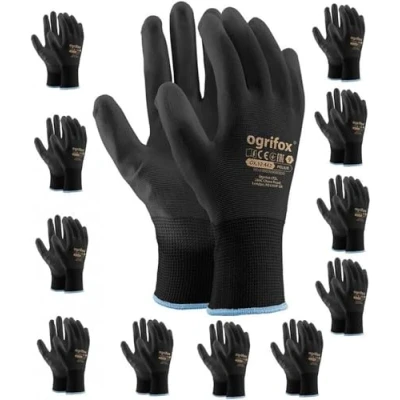 Afbeelding van 12 paar werkhandschoenen nylon PU gecoat zwart maat XL (10)