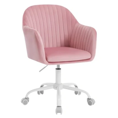 Afbeelding van WOLTU BS166rs bureaustoel, ergonomische in hoogte verstelbaar, armstoel, draaistoel met wielen, fluwelen frame, belastbaar tot 150 kg, roze