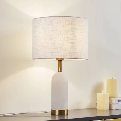Afbeelding van Lindby tafellamp albast, wit/goud, Ø 30 cm, marmer, E27