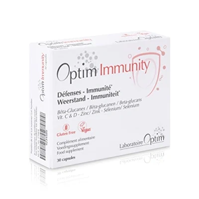 Afbeelding van Optim Immunity 30 capsules Vitamine C acerola D vegan Selenium Zink bèta glucanen immuunsysteem Voedingssupplement