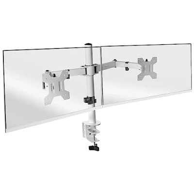 Afbeelding van Mars Gaming MARM2 wit, monitorhouder met dubbele arm voor schermen tot 27 inch, beweegbaar en in hoogte verstelbaar, robuust frame, compatibel VESA75 VESA100