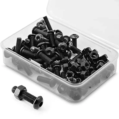 Afbeelding van (50 set) M5 x 16 mm lenskopschroeven met binnenzeskant en moeren volledige schroefdraad van koolstofstaal 10,9 (zwart)