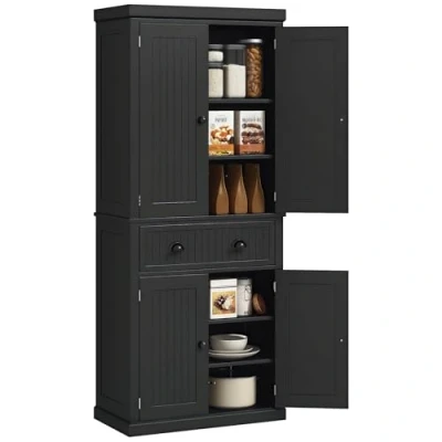 Afbeelding van HOMCOM Keukenkast 76,2x40,2x183cm MDF Zwart