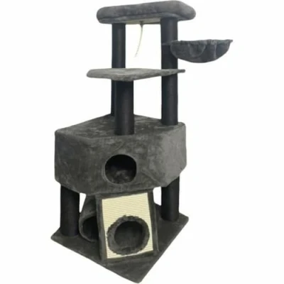Afbeelding van GUILY Donkergrijze kattenboom 50 x 141 cm Donkergrijs 2 platforms, 1 zitstok, hut, helling, tunnel