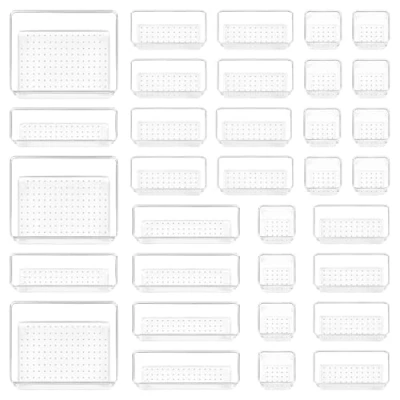 Afbeelding van 37 delige lade organizer met 4 maten, organizer, doorzichtige plastic lade, kaptafel kan worden gebruikt voor make up keuken, badkamer, kantoor
