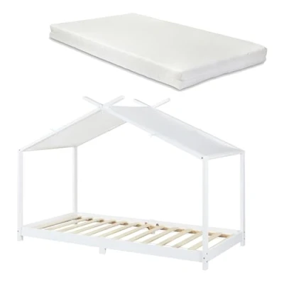 Afbeelding van Kinderbed Brome huisbed met matras 90x200 cm wit [en.casa]