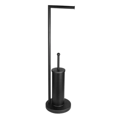 Afbeelding van WC set van mat roestvrij staal met borstelhouder, montage zonder boren, roestvrij, toiletpapierhouder op voet, 2 in 1 combinatie, zwart