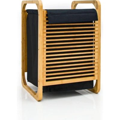 Afbeelding van 50 Liter Wasmand met Deksel van Bamboe 40x36x57 Houten Wasverzamelaar Waszak ...