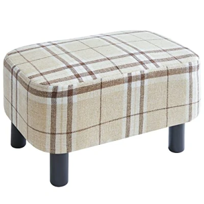 Afbeelding van Rechthoekige voetenbank, zitkruk, 42 x 29 23 cm, gevoerde kruk van katoenen doek, houten poten, comfortabele en dikke zitbank, ruimtebesparend, voor woonkamer, hal, kantoor, strepen