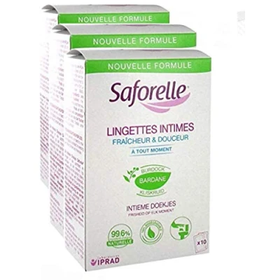 Afbeelding van Saforelle : Individuele intieme doekjes (3 dozen met 10 in afzonderlijke zakken) (3)