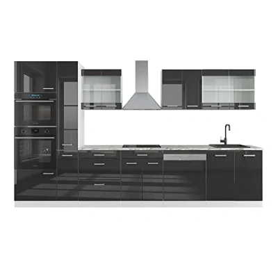 Afbeelding van Vicco keuken &quot;R Line&quot;, Antraciet glanzend/wit, 350 cm met hoge kast, PT Marmer