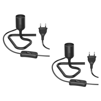 Afbeelding van ledscom.de 2 stuks tafellamp/lampfitting/driehoekige voet TRIN, schakelaar, aluminium, kunststof, zwart, 1 x E27 max. 60 W