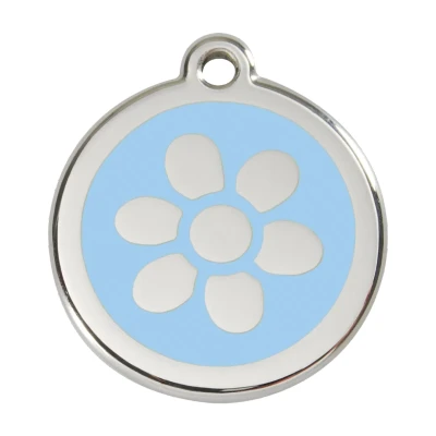 Afbeelding van Flower Light Blue roestvrijstalen hondenpenning large/groot dia. 3,8 cm RedDingo