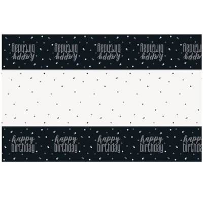 Afbeelding van Tafelkleed Happy Birthday Glitz Zwart Zilver 140x214cm