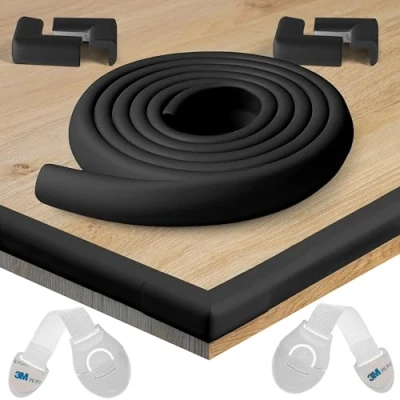 Afbeelding van HAPPY CHLEA® Hoek en randbescherming voor baby&#039;s. 2,4 m totale afdekking met hoekbeschermers 4 hoekbeschermers. Active Foam technologie + 2 ladeblokken. Kinderbeveiliging