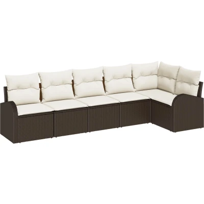Afbeelding van vidaXL 6 delig Tuin Sofa Set met Kussens Bruin Poly Rattan, 2 zits Opbergruimte &amp; Rattan