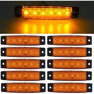 Afbeelding van GSRECY EMARK CE Set van 10 zijmarkeringslichten met 6 leds 9,7 cm voor vrachtwagen, zijmarkeringslicht camper parkeerlicht (24 V, geel)