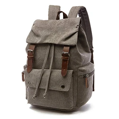 Afbeelding van Rufun Canvas rugzak, vintage, voor laptop, dagelijks gebruik, wandelen, reizen, grote capaciteit, uniseks, grijs.