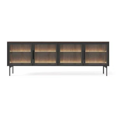 Afbeelding van Selsey Lumi TV meubel met glazen fronten en LED, Dunin eiken, 181 cm