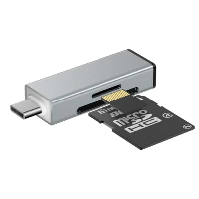 Afbeelding van GlasFlength SD/Micro SD kaartlezer, USB C kaartlezer van aluminium voor TF/SDXC/SDHC/Micro SDXC/Micro SDHC 2 in 1 geheugenkaartlezer, OTG adapter laptop Android telefoons (grijs)