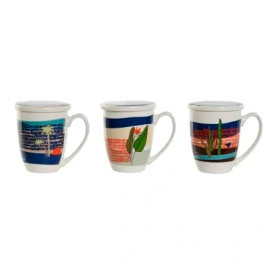 Afbeelding van Kop met theefilter Home ESPRIT Blauw Groen Roestvrij staal Porselein Tropisch 380 ml (3 Stuks)