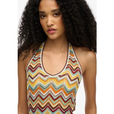 Afbeelding van Superdry ZIG ZAG Plunge Halter Top, Dames, Maat: 42, Mint zigzag stripe