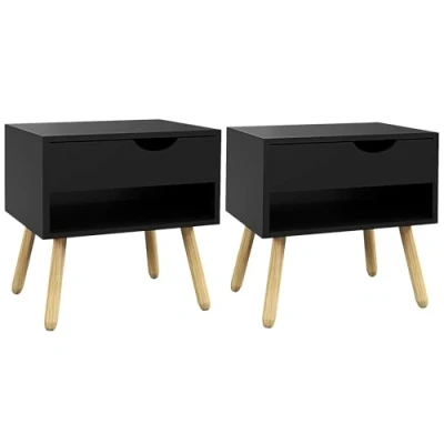 Afbeelding van HOMCOM Nachtkastjes, meubelnachtkastjes, met laden, modern design, poten van massief hout, 50 x 39 51 cm