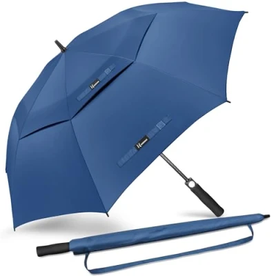 Afbeelding van NINEMAX grote winddichte golfparaplu van 157,5 cm, extra automatisch openende dubbele luifel voor heren (indigoblauw)