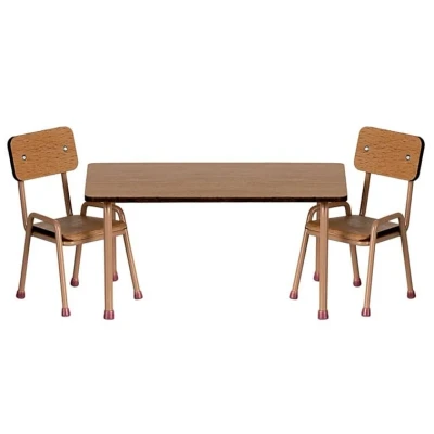 Afbeelding van Maileg poppenhuis tafel en stoelen dark powder 9 cm