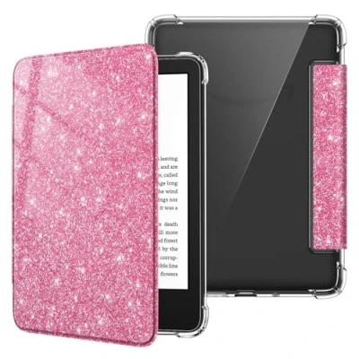 Afbeelding van Fintie Étui pour Kindle 6&quot; (11e génération) 2024/2022, étui de protection en TPU souple transparent avec mise veille/réveil automatique Basic 2024 6 pouces, rose pailleté