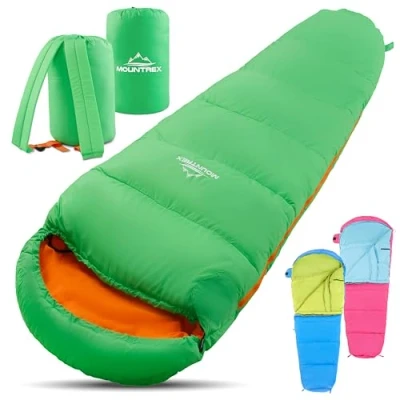 Afbeelding van Kinderslaapzak draagbare als een rugzak slaapzak voor kinderen (175 x 70 45 cm) outdoor, irritant, camp, mummieslaapzak, licht en compact 100% katoen binnenvoering