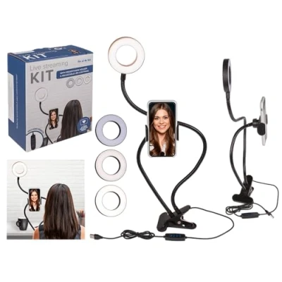 Afbeelding van Vlog en livestream kit Met USB aansluiting Inclusief lamp Smartphone houder