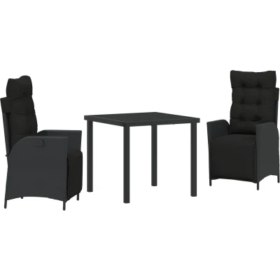 Afbeelding van vidaXL 3 Delige Tuin Eetset Zwart Poly Rattan