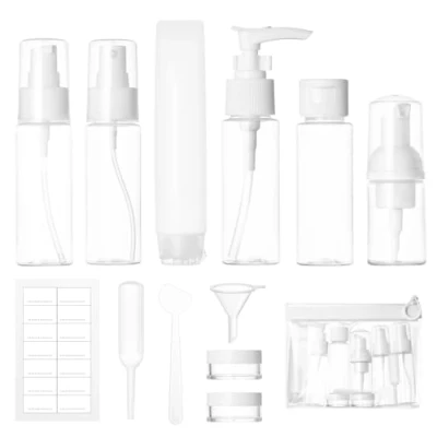 Afbeelding van 12 stuks reisflessen om te vullen, 30/50 ml, transparante spuitflessen, kleine crèmeblikjes, schuimdispenser, shampoodispenser, reisaccessoires voor