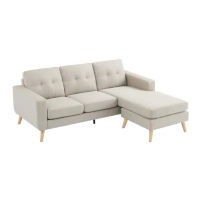 Afbeelding van Vente unique Omkeerbare hoekbank van beige stof BARTOLOME L 198 cm x H 85 D 160